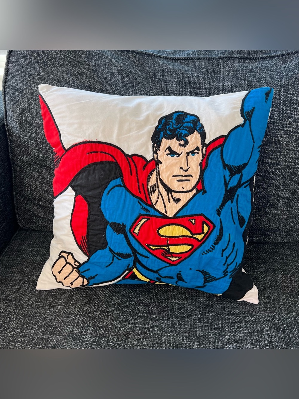Pottery Barn Kids Superman Accent Pillow Cover with Down Feather Insert 20”x20”